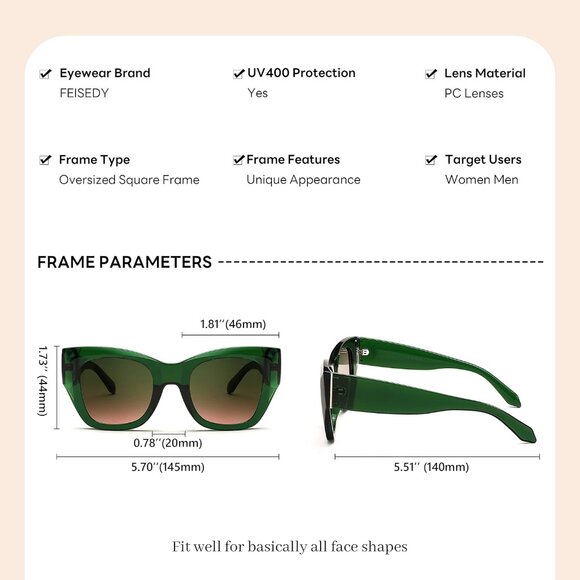 Oversized Cat Eye Sunglasses Women Men Retro Thick Frame UV400 Protection - Picture 7 of 8